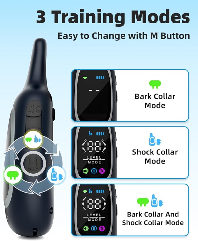 2-in-1 Dog Shock Collar and Bark Collar for Dogs – 3300FT Dog Training Collar with Remote, IP67 Waterproof e Collar with Anti-Bark/Beep/Vibration/Shock Modes for Small Medium Large Dog(8-120Lbs) - Image 3