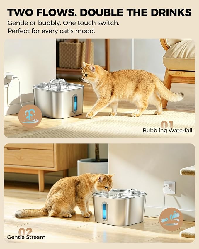 Cat Water Fountain Stainless Steel 74oz/2.2L with 6 Filters & 6 Sponges | Pet Water Dispenser-Indoor Cats Automatic Silent Fountains for Drinking-Metal Small Dog Watering Bowls-Gifts for Kitty Animal - Image 7