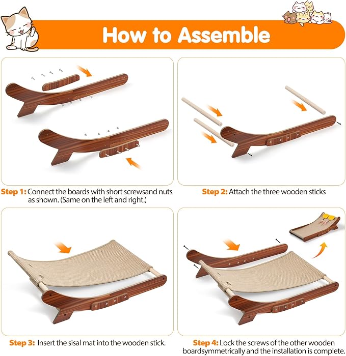 Sisal Cat Scratcher Bed, Natural Solid Wood Scratch Lounger, No Mess Scratching Chair Couch for Indoor Cats, 26 Inch Cat Scartching Pad, 3 in 1 Scratching Board, Furniture Protector - Image 6