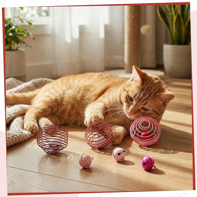 Jecery 5 Pcs Cat Toys Spring,Bell,Pink Red | Interactive Metal Cat Toy, Stretchable Rolling Ball, for Indoor Cats, Colorful Playful Coils, Kitten Pet Supplies - Image 5