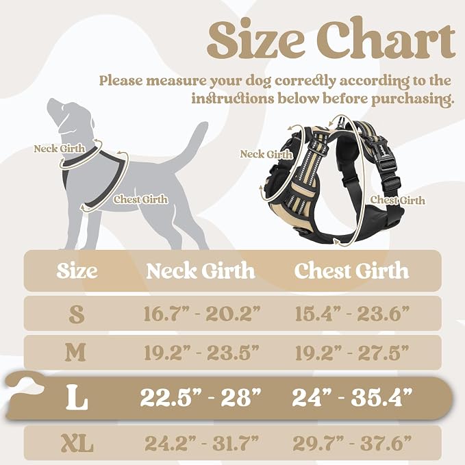 rabbitgoo Dog Harness for Large, Updated Easy On & Off with 3 Buckles | No Pull No Choke, Walking with 2 Clips and Handle, Adjustable Soft Reflective, Beige, Large - Image 2