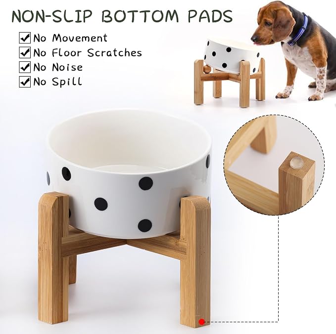 Petygooing Elevated/Raised 15°Slanted Ceramic Dog Bowl for Small and Medium Breeds, Tilted Anti Slip Pet Feeding Bowl,Food Water Dish with Stand for Cats and Dogs (28 OZ/3.6 Cups) Black Dot - Image 2