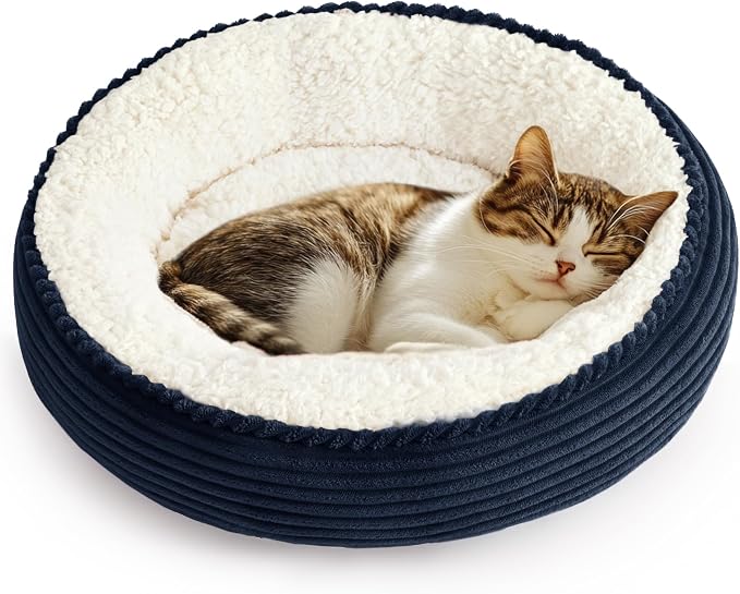 Love's cabin Round Donut Cat and Dog Cushion Bed, 20in Pet Bed for Cats or Small Dogs, Anti-Slip & Water-Resistant Bottom, Super Soft Durable Fabric Pet beds, Washable Luxury Cat Dog Bed Navy Stripe by Lovescabin