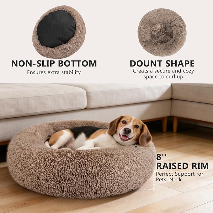 MIXJOY Orthopedic Dog Bed Comfortable Donut Cuddler Round Pet Beds Ultra Soft Washable Dog and Cat Cushion (20''/23''/27''/30'') (27'', Brown) - Image 4