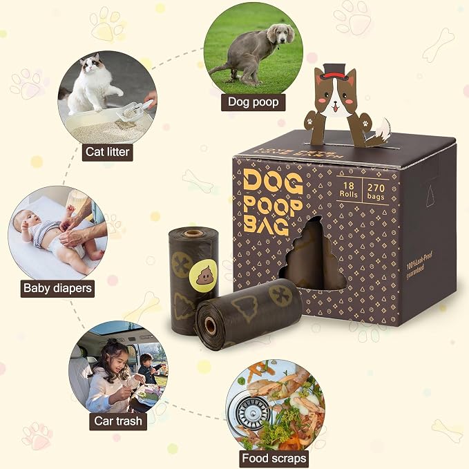 Dog Poop Bags with Dispenser 18 Rolls 270 Count Pet Waste Bags Strong Thick | Coffee Scented Waste Bags, Leak Proof , Portable - Image 7