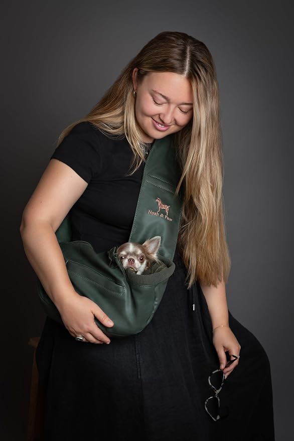 Noah & Paw Dog Sling Carrier for Small Dogs 3-10lb, Dog Sling for Small Dogs and Cats, Dog Carrier with Adjustable Padded Strap, Vegan Denim Lined with Fur, 3X Safety Features, Machine Washable - Image 3