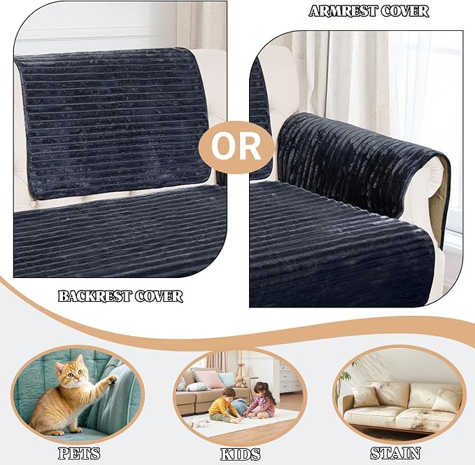 NAISI Couch Covers for Dogs Waterproof Flannel Striped Sofa Cover Pet Friendly Washable Dog Mat for Couch Anti Slip Sectional Sofa Slipcover Protector(1pc/27"x 27",Dark Navy) - Image 2