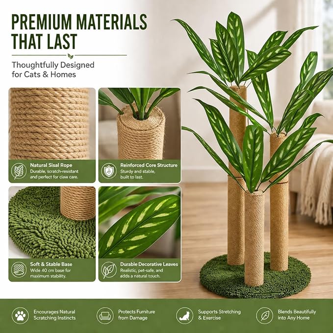 LEMONDA 31.5Inch Cat Scratching Post | Cat Scratcher Tree, Cat Scratching Posts,3 Scratching Poles,2 Interactive Dangling Balls, For Indoor Kitten & Adult Cats - Image 4