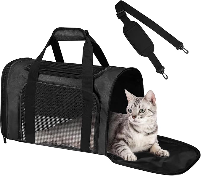 Cat Carrier Soft Up to 16 Lbs, Breathable Pet Travel Bag with Steel Frame | Lockable Zippers, Fits Small Dog, Kitten, and Rabbit,Medium Travel Carrying Case for Kennel Car Airline Transport，Black by Alwaysstandbehindyou