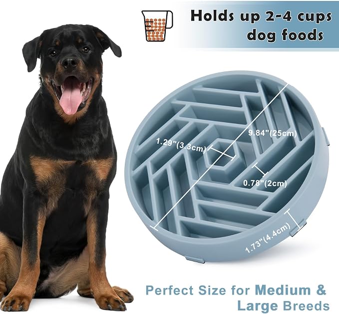 TOBYTO Slow Feeder Dog Bowls Large Medium Breed,Anti-Choking Slow Eating Dog Food Bowl,Non Slip Pet Slower Food Feeding Bowls Large Puzzle Slow Feeder Bloat Stop Maze Dog Dishes,Mist Blue - Image 5