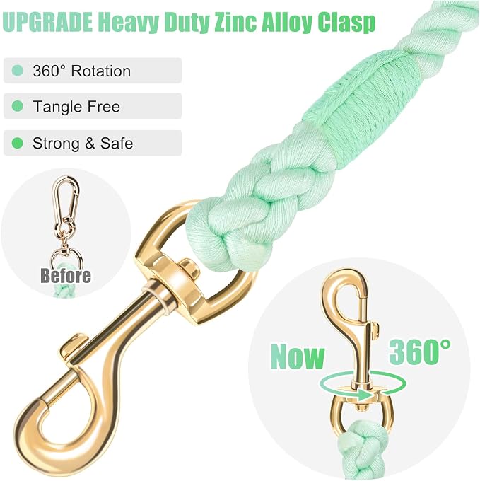 5 FT Handmade Rope Dog Leash for Small Medium and Large Dogs | Soft and Comfortable Grip, New Golden Heavy Duty Metal Clasp, Light Green - Image 4