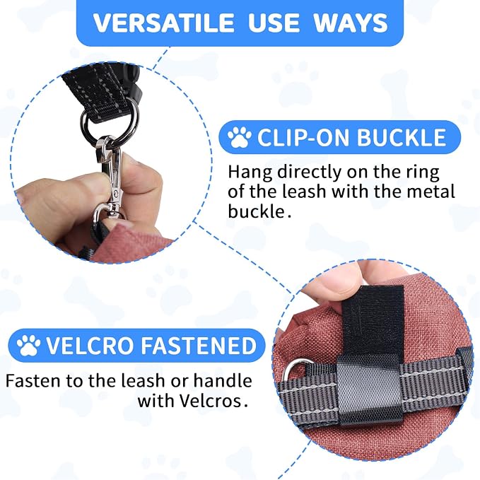 Dog Poop Bag Holder with Treat Pouch, 2 Zipper Pockets & Leash Clip | Waste Bag Dispenser with 1 Roll Poop Bags, Quick Access Treat Storage, Hands-Free Design for Dog Walking, Training & Travel - Image 4