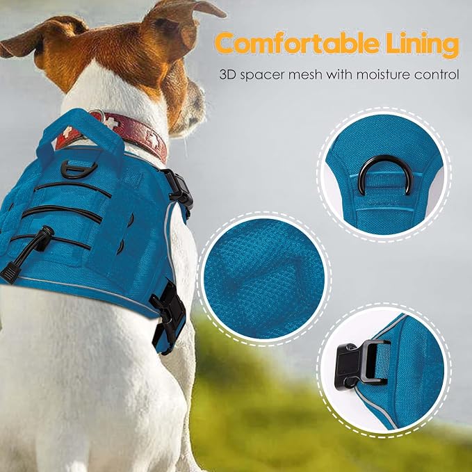 Heavy-Duty Tactical Dog Harness for Large Dogs, No Pull Adjustable Reflective Pet Vest with Molle System, K9 Military-Grade Control for Service Training, Outdoor & 10+ Breeds, Blue, Medium - Image 2