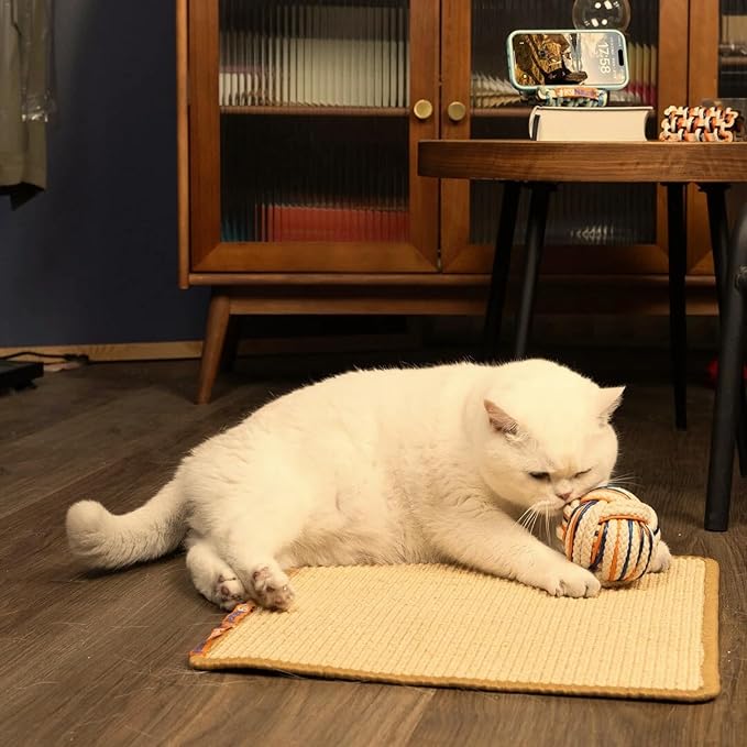 2 Pack Cat Scratcher Mat, Sisal, Jute Border, Sofa Protector, 23.6x15.7in | pingping-go, Anti-Slip Latex Base, Floor Protector, Wall Mountable, Indoor & Outdoor, Beige - Image 8