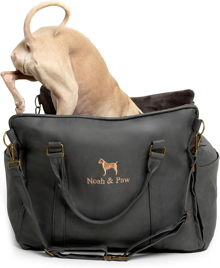 NOAH & PAW Small Dog Car Seat for Small Medium Pets with Harness Clip, 4X Safety Feature, Washable Dog Seat for Car, Orthopedic Foam Wrapped with Plush, Vegan Leather by NoahPaw