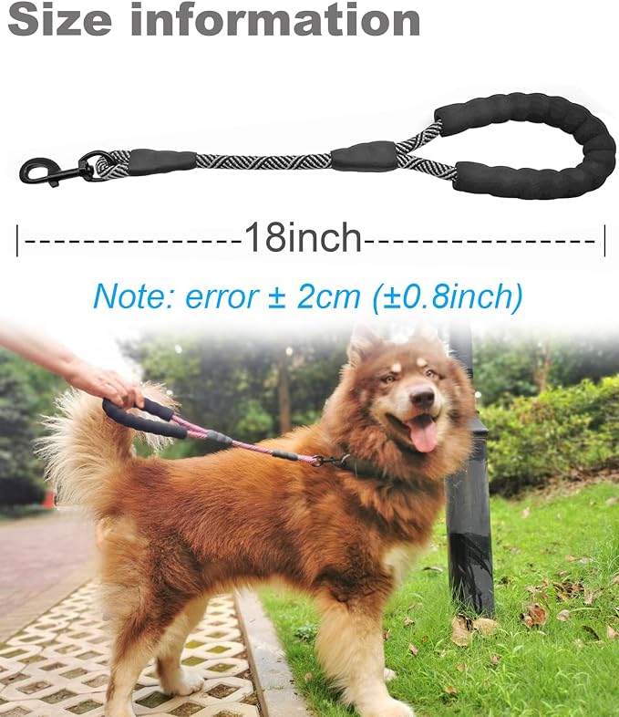 Short Dog Leash 18 Inch Rope Traffic Leash with Padded Dog Handle | 1/2” Strong Nylon Tab 1.5FT Control Dog Lead for Medium Large Dogs Training Walking (Black) - Image 3