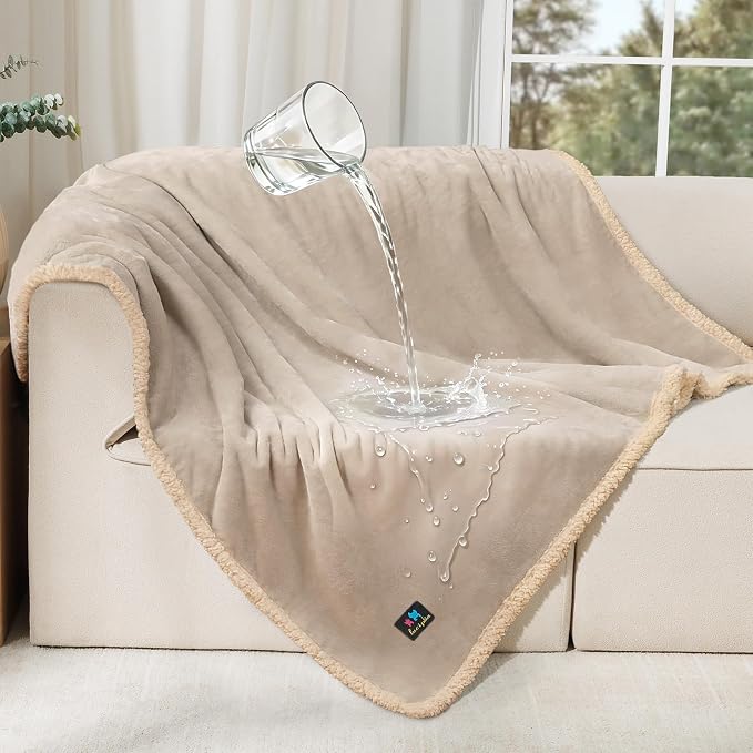 Luciphia Waterproof Pet Blanket, Liquid Pee Proof Dog Blanket for Sofa Bed Couch, Reversible Sherpa Fleece Furniture Protector Cover for Small Medium Large Dogs Cats, Grey Beige Large（65" x 57"） | waterproof pet blanket sherpa fleece reversible couch c... by luciphia