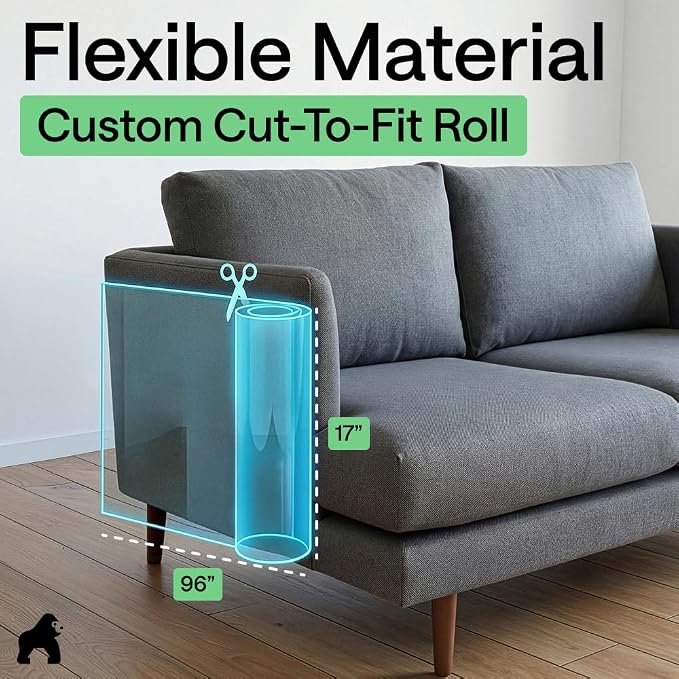 GORILLA GRIP No Pin Cat Scratch Furniture Protector, Puncture Resistant Heavy Duty Adhesive Couch Guard, Transparent Anti-Scratch Clawing Deterrent Cover for Sofa, Flexible Cut to Fit Roll, 17" x 96" - Image 6