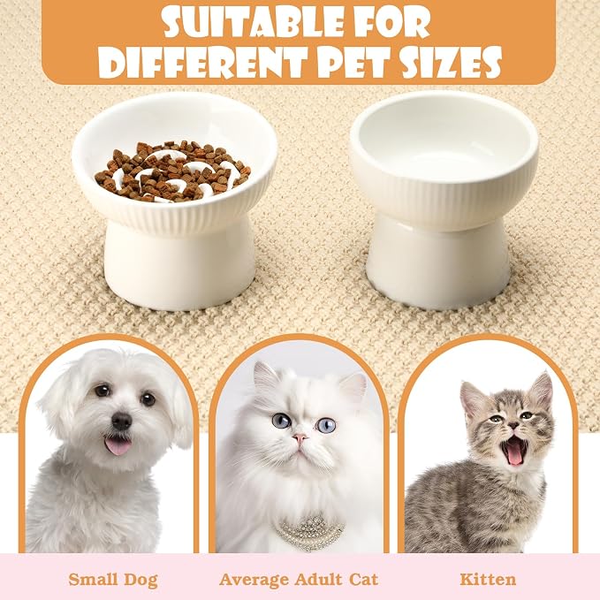 2 Pcs Cat Slow Feeder Bowl, Raised Ceramic Cat Slow Feeder Bowl, Elevated Cats Dog Food Bowls High Edge, Anti Vomiting for Pets Kitten Puppies Dry Wet Food and Water, Dishwasher Safe - Image 4