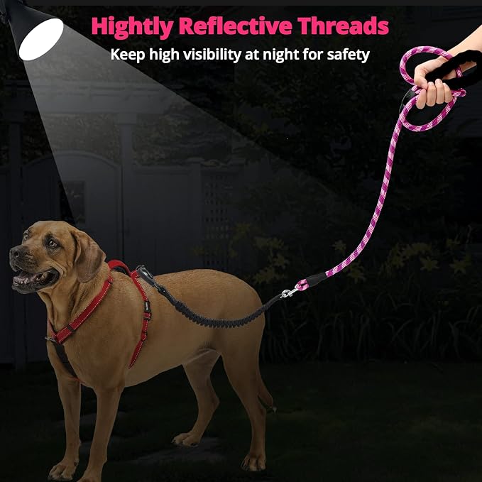 Long Dog Leash 10 FT: Heavy Duty Rope Leashes for Dogs Training with Swivel Lockable Hook Reflective Threads Bungee and Padded Handle - Dog Lead for Large Small Medium Dogs Outside Walking Hiking Red - Image 6