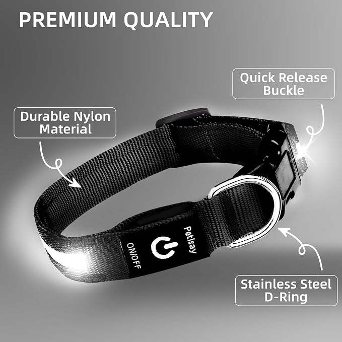 Super Bright LED Dog Collar, Waterproof Light up Collars(White, Large) | Lighted Dog Collar with Adjustable Fit, Soft Nylon Comfort, USB-C Rechargeable, Glow in the Dark Visibility for Night Walks - Image 6