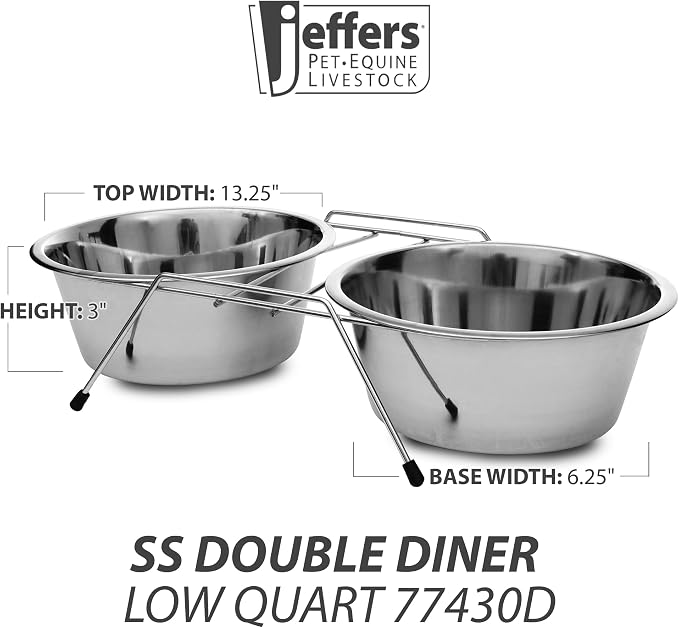 Jeffers Pet Low Profile Stainless Steel Double Diner Pet Bowls with Non-Skid Frame – Dog Bowls & Cat Bowls for Food, Water, Milk, Wet or Dry Pet Food, Puppy, Kitten Feeding Station Set - 64 oz - Image 2