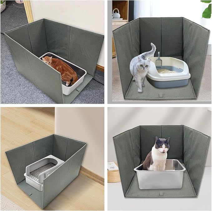 Cat Litter Box Enclosure Splash Guard Large Foldable Removable Mat, Tall for Litter Contained High Side Out Litter Box Keeping Litter Off Floor Easy Clean (26.4 * 21.3 * 16.5 inch) - Image 7