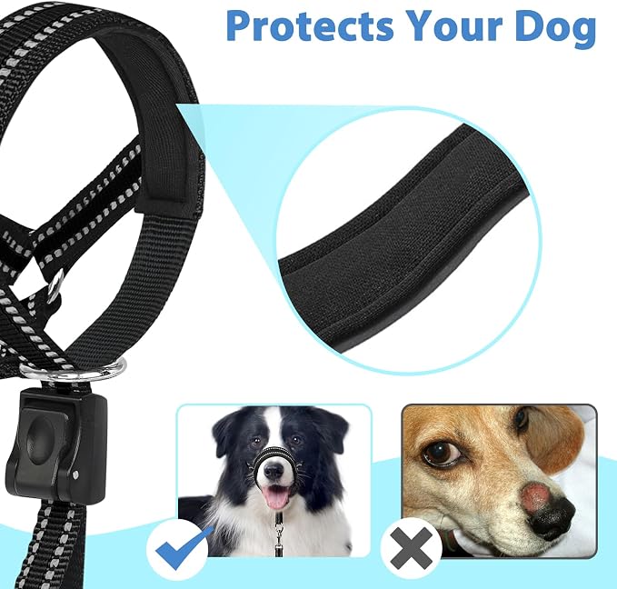 BARKLESS Soft Dog Head Collar, Patented Padded No Pull Head Halter, Training Nose Leash with Safety Link for Medium Large Dogs, Adjustable Muzzle Leash, Easy Control for Walking(Black, XL) - Image 5