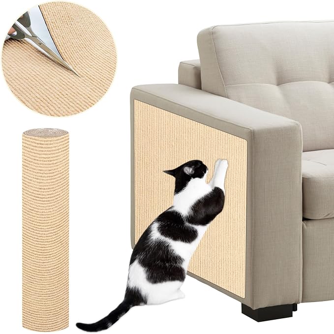 ENONCI 78.7x15.8 Cat Scratch Pad, Furniture Protector for Couch Corners | Trimmable, No-Shedding Cat Scratch Pad with Self-Adhesive Backing for Climbing, Protects Walls, Carpet and Couch by ENONCI