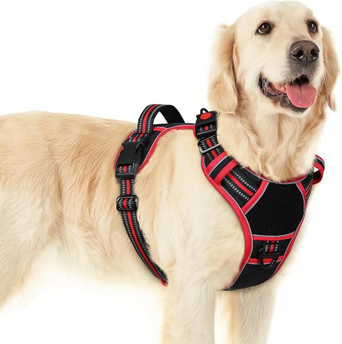 Eagloo Dog Harness No Pull for Large Dogs, Easy On & Off with 3 Buckles | No Choke with Front Clip, Adjustable Fit, MOLLE System, Reflective Vest, Easy Control for Walking, Black & Red, Large by GoExplorewithEagloo