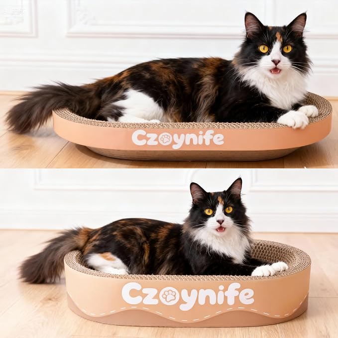 3PCS Cat Scratcher Cardboard, Oval Cat Scratch Pad Bowl Nest for Indoor Cats, Round Cat Scratching Board Corrugated Lounge Cat Bed, Furniture Protector for Couch (Brown, 15.7 * 10 in) - Image 5