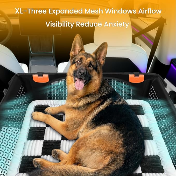 XL Checkered Large Dog Car Seat Cover with Dog Bed Mat for Back Seat Half - Single Seat Travel Hammock Extender, Waterproof Hard Bottom for Medium & Large Dogs, Car SUV Truck Vehicle - Image 6