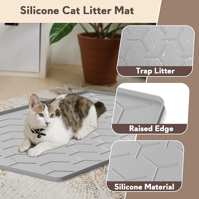 Garoopion Silicone Cat Litter Mat Large 40" X 28", Easy to Clean, Gray | Large Size Waterproof Silicone Mat with Raised Edges, Catch Litter, Protect Floor from Urine, Multi-Use for Dog/Sink/Kitchen - Image 2