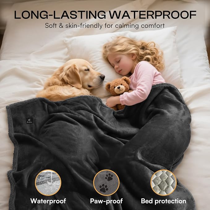 Luciphia Waterproof Bed Blanket Washable,Soft Sherpa Fleece Puppy Reversible Throw Blankets for Medium Large Dog Cat,Furniture Cover Protector Couch Bed from Liquid Pee and Pet Fur, Black,85" x 57" - Image 5