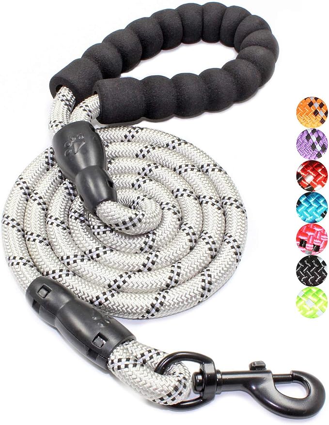2/4/5/6 FT Dog Leash with Comfortable Padded Handle and Highly Reflective Threads for Small Medium and Large Dogs (5FT-1/2'', Silver) by BAAPET