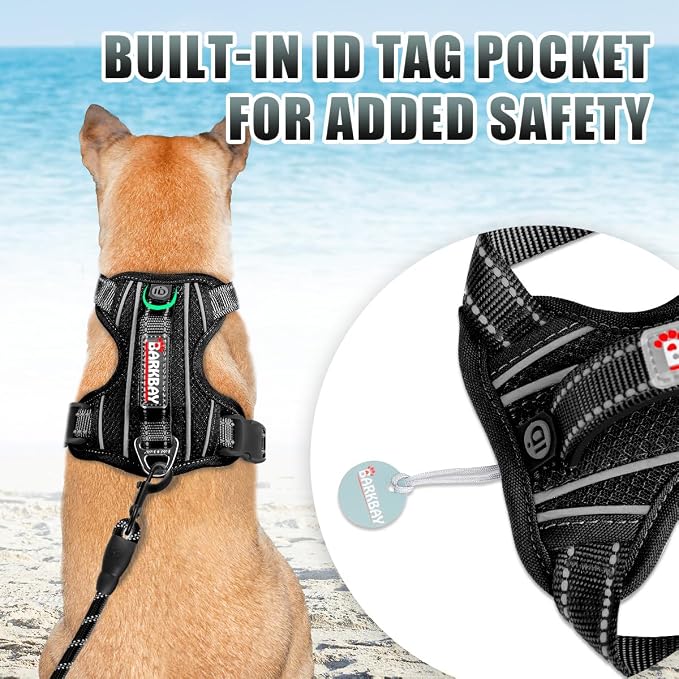 BARKBAY No Pull Dog Harness Large Reflective Dog Harness with Front Clip and Easy Control Handle for Walking Training Running with ID tag Pocket(Black,XS) - Image 2