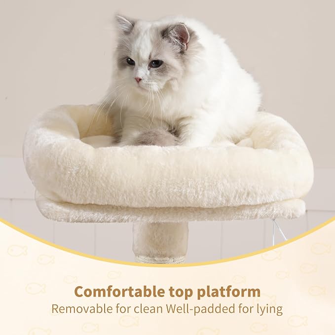 Heybly Cat Tree with Toy, 43.3 inch Cat Tower for Indoor Cats HCT004SM | Cat Condo with Durable Sisal Scratching Posts, Cat House with Padded Plush Perch, Cozy Hammock, Beige - Image 2