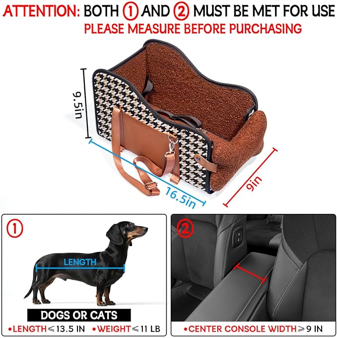 TKYZ Center Console Dog Car Seat for Small Dogs,for Car/SUV/Small Truck | Soft Pillow,Double fixation,Scratch-Resistant Fabric,Pet Booster with Safety Belt,Puppy Car Seat for Small Dogs 0-11 lbs - Image 2