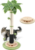 39.4'' Tall Cat Scratching Post,3.5 Inch Wide Sisal Cat Scratcher Tree with Leaves,Interactive Cat Toys for Indoor | Solid Wood Base Stable Scratch Tower Interactive Toy Self Groomer Climbing Pole Full Body Stretching Artificial Plant by COUNER