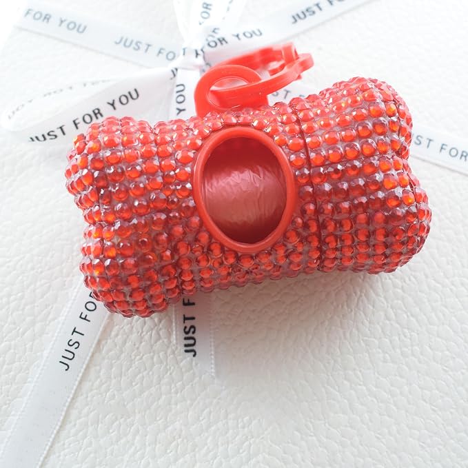 Bling Dog Poop Pickup Bag Dispenser Holder Pet Waste Disposal Bag Pet Trash Bags Holder Bone Shaped (Red) - Image 5