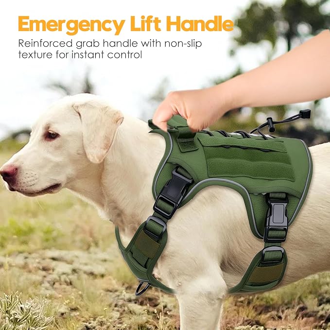 Heavy-Duty Tactical Dog Harness for Large Dogs, No Pull Adjustable Reflective Pet Vest with Molle System, K9 Military-Grade Control for Service Training, Outdoor & 10+ Breeds, Green, X-Large - Image 8