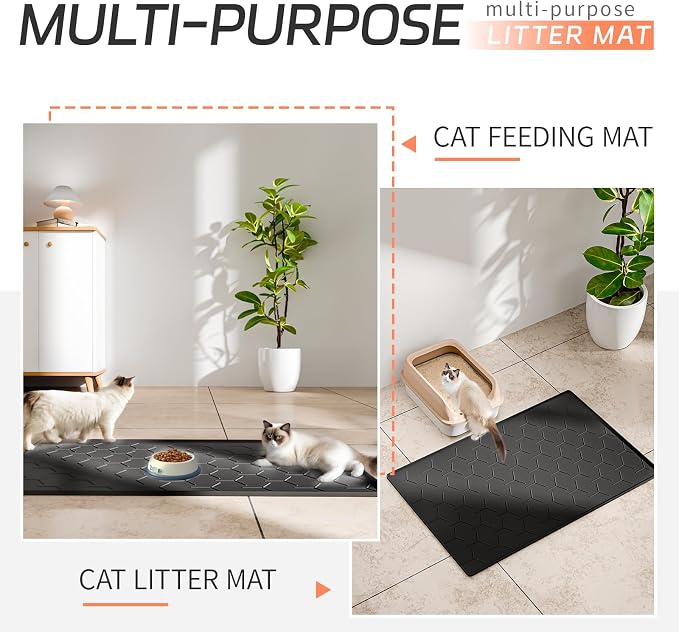 Bulkniu Silicone Cat Litter Mat, 22"x34", Raised Edge Waterproof, Black | Litter Trapping & Recycling, Easy to Clean, Non-Slip, Durable Safe & Odorless, Paw Friendly - Image 8
