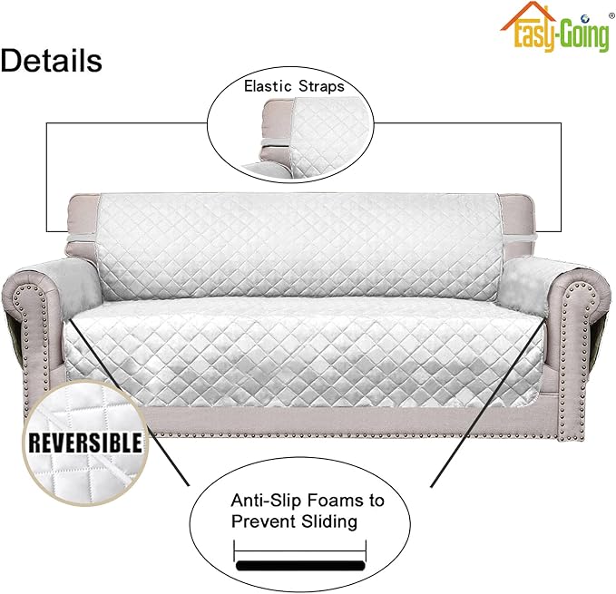 Easy-Going Reversible Couch Cover, Oversized Chair, White/White | Machine Washable Slipcover For Dogs, Water Resistant Furniture Mat For Living Room, Non-Slip Sofa Cover, Pet Friendly - Image 3