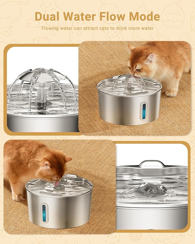 Stainless Steel Cat Water Fountain - 108oz/3.2l Metal Pet Water Bowl Dispenser with Quiet Pump - Automatic Water Fountains for Dog/Cats Drinking - Pets Waterer Indoor with Replacement Filters - Image 6