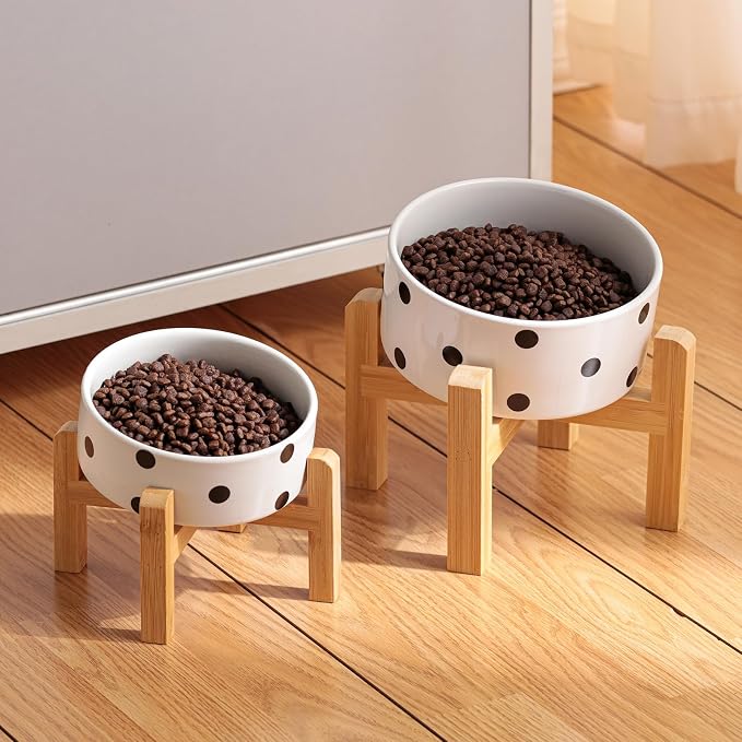 Elevated/Raised 15°Tilted Anti Slip Ceramic Dog Bowl for Small/Medium Breeds,Slanted Bulldog Big Face Pet Food Water Feeding Dish with Stand for Cats and Dogs (3.6 Cups/28 OZ) Black Dot - Image 6