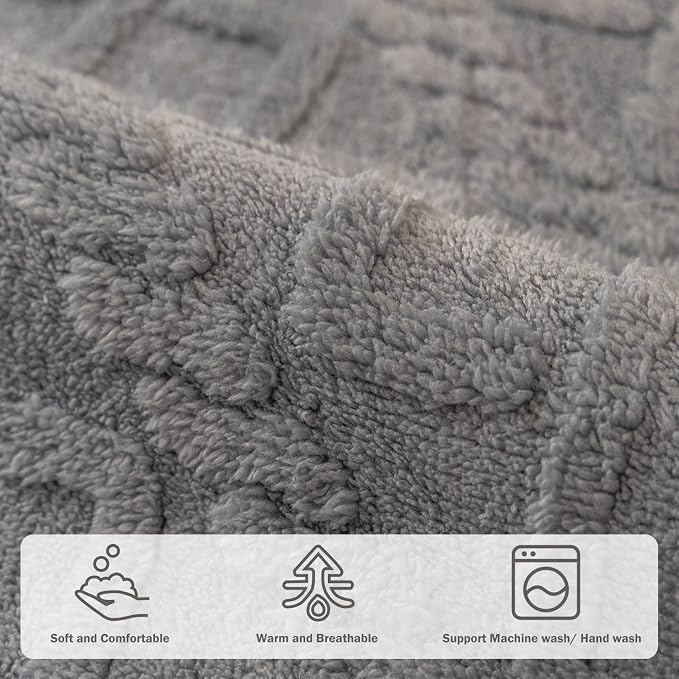 vctops Geometric Jacquard Plush Sofa Couch Covers Farmhouse Neutral Non Slip Sectional Couch Cover Soft Warm Sofa Slipcover for Dogs, Children, Pets Furniture Protector (Greyish Blue,36"x94") - Image 4