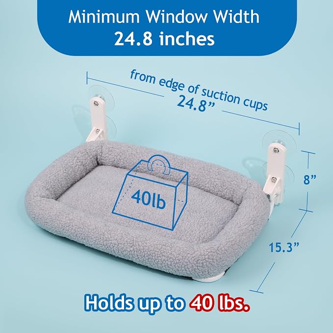 Zakkart Foldable Cat Hammock for Window - Cordless, Embeded Machine Washable Bed, Robust Metal Frame - Cat Window Perch for Large Cats and Kittens (Gray Bolster Bed, Large) - Image 4