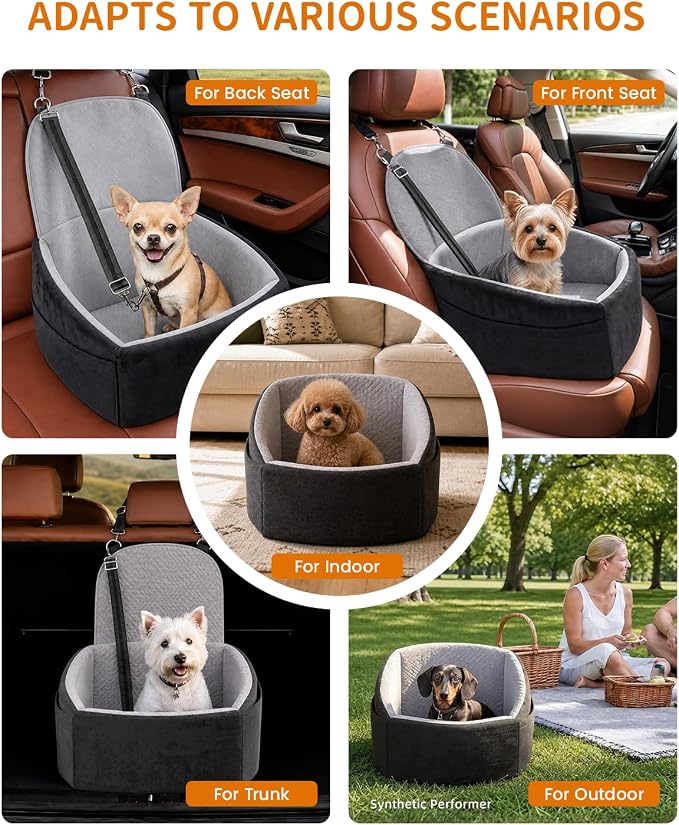 NUPIDA Dog Booster Car Seat with Extend Backrest for Small Medium Pet, Grey | Easy Install, Up to 30 lbs, Washable Removable Cover, Non-Slip Bottom, Large Storage Pockets, 2 Safety Leashes - Image 9
