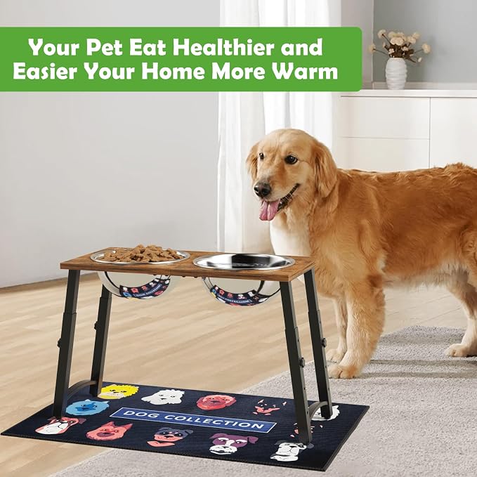 Elevated Dog Bowls for Large Dogs with Slow Feeder & Mat, 4 Height Adjustable & 101oz Bowls, Tall Raised Dog Bowl Stand - Image 7