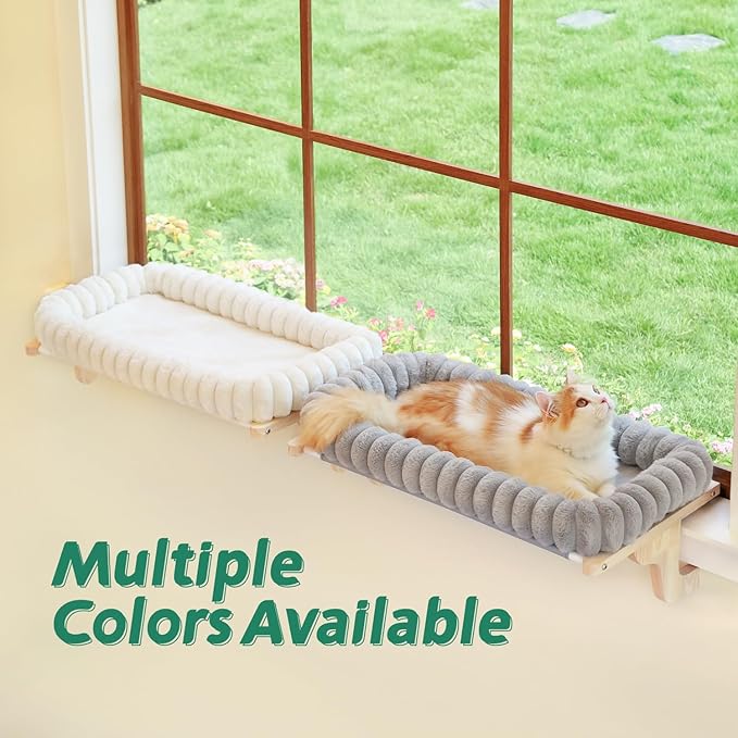 Zakkart SnugCloud Cat Perch for Window Sill with 4-Sided Bolster - Orthopedic Cat Window Hammock - Solid Hardwood & Metal Frame - Window Seat for Pets (Natural Color Wood w/Gray Bed, Medium) - Image 3